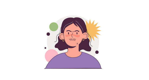 Cartoon woman with Hirsutism feeling frustrated