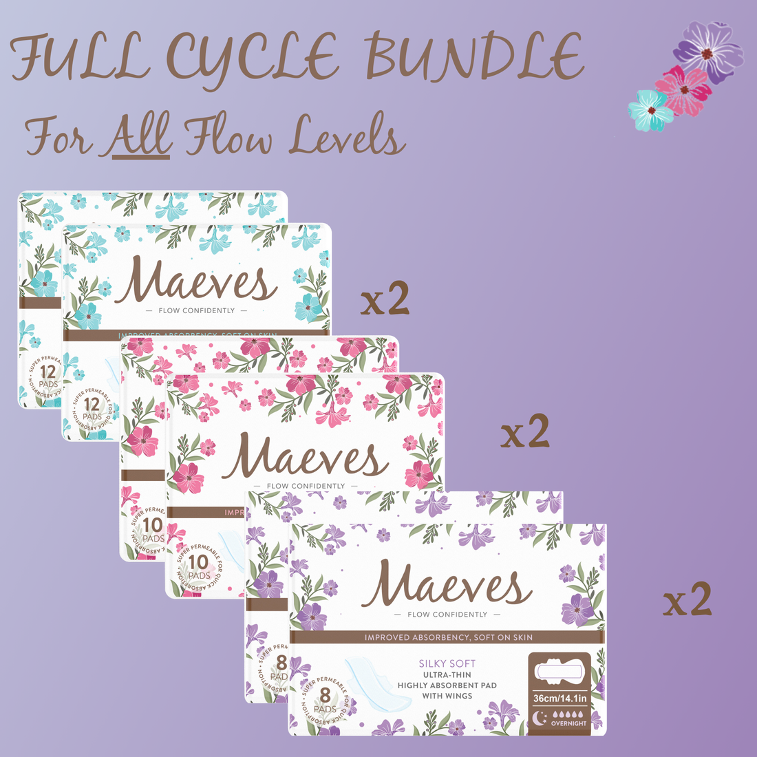 Full Cycle Bundle | Regular + Super + Overnight Pads | 60 for the price of 30 - Organic, Ultra-Thin, Renewable Fibres, Silky Smooth, Protects Body & Skin