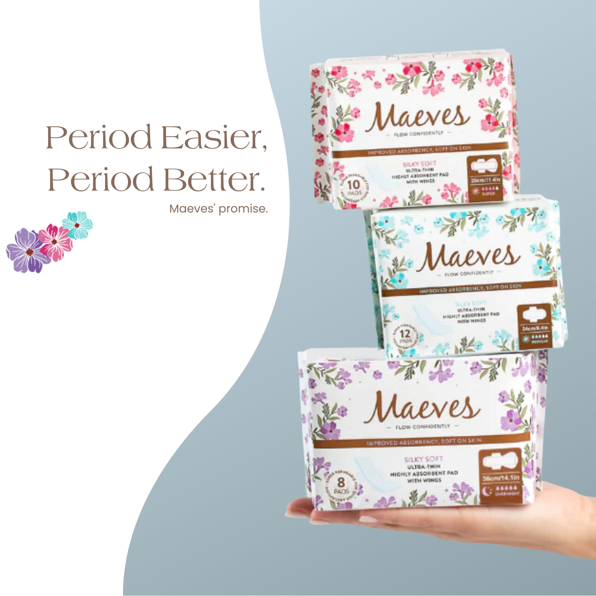 Maeves Super Pads + Wings | 20ct | Ultra-Thin, Organic, Renewable, Silky Smooth & Chemical-Free Protection