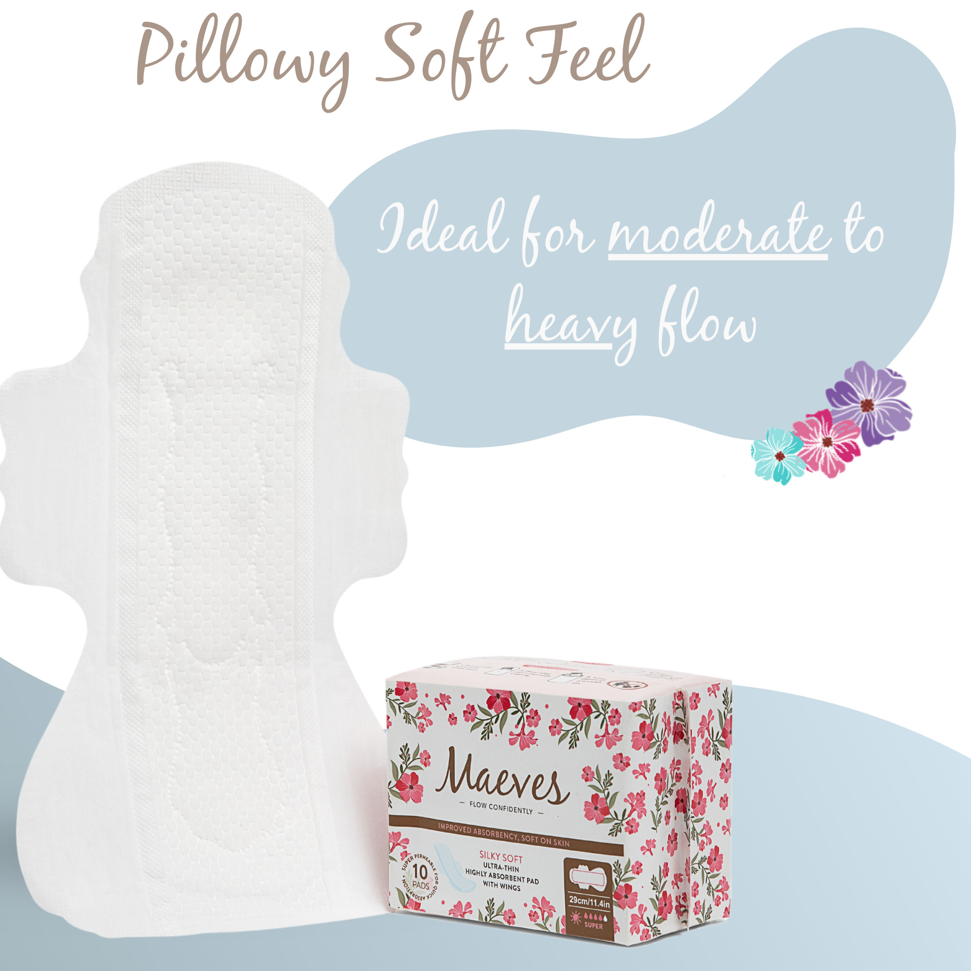 Maeves Super Pads + Wings | 20ct | Ultra-Thin, Organic, Renewable, Silky Smooth & Chemical-Free Protection