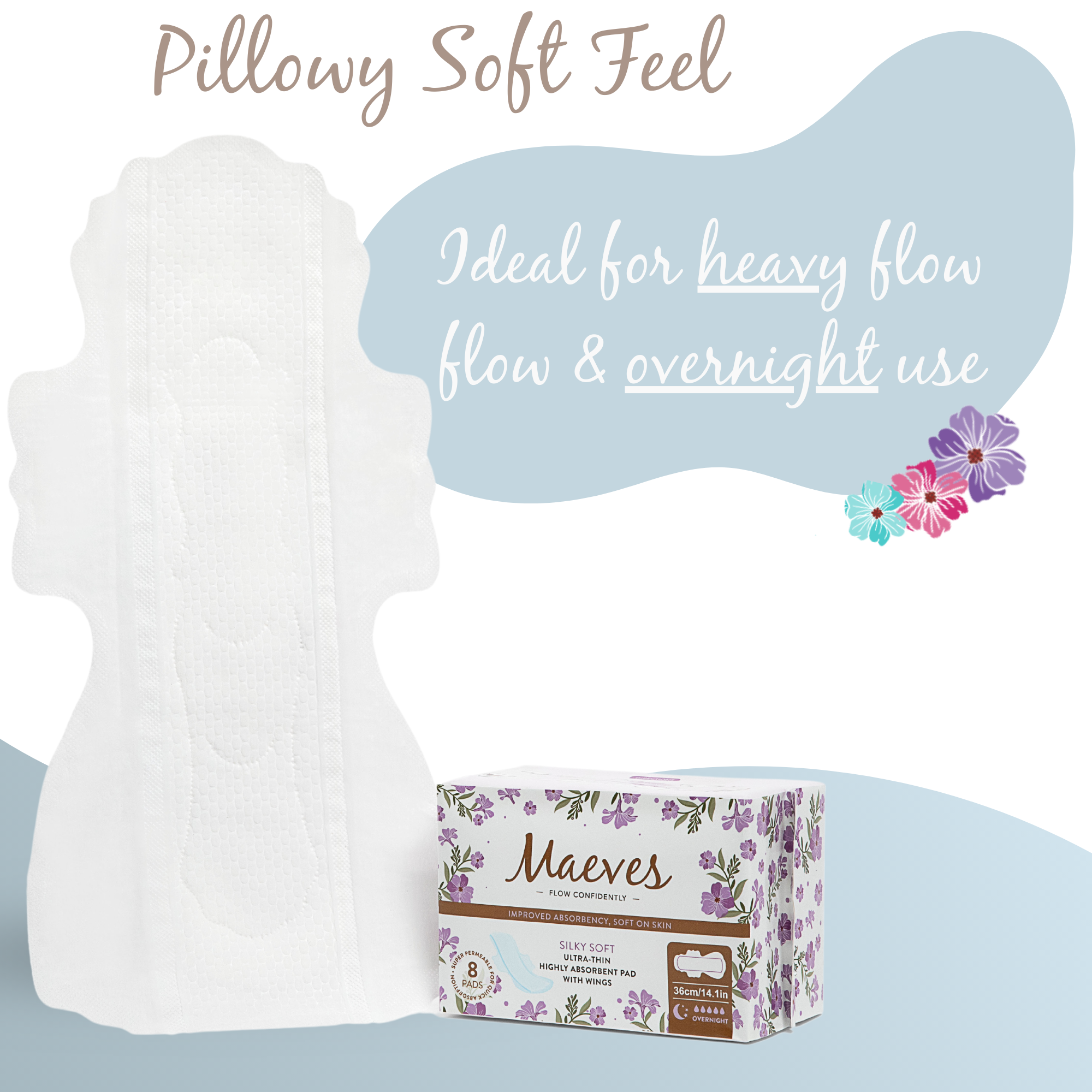 Meaves HEAVY Flow Bundle | 36ct | Super + Overnight Pads, 2 Sizes, Organic, Moisture Sensitive, High Absorbency, Chemical Free, Ultra-Thin