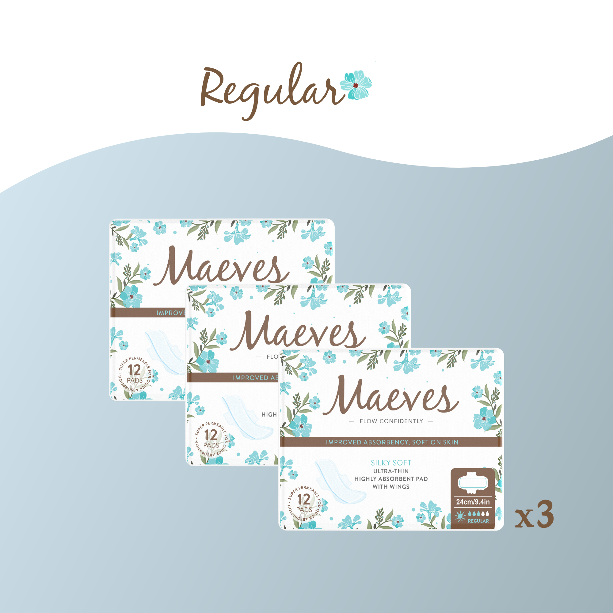 Maeves Regular Pads + Wings | Ultra-Thin | 24ct, Organic, Renewable, Silky Smooth & Chemical-Free Protection