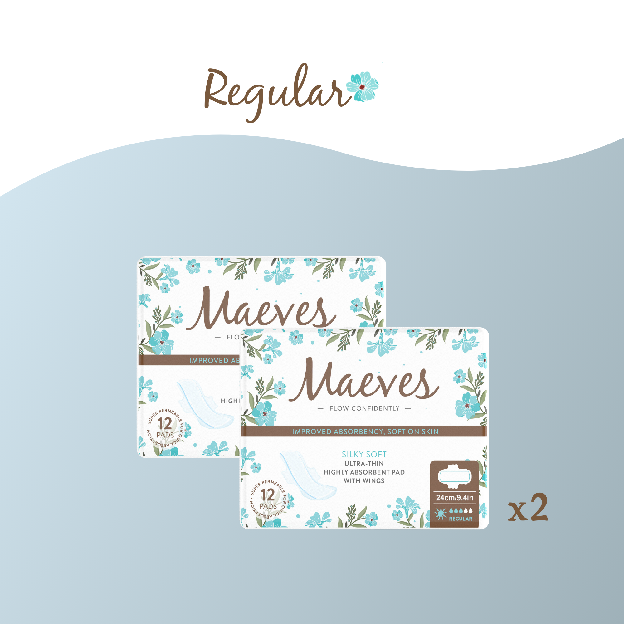 Maeves Regular Pads + Wings | Ultra-Thin | 24ct, Organic, Renewable, Silky Smooth & Chemical-Free Protection
