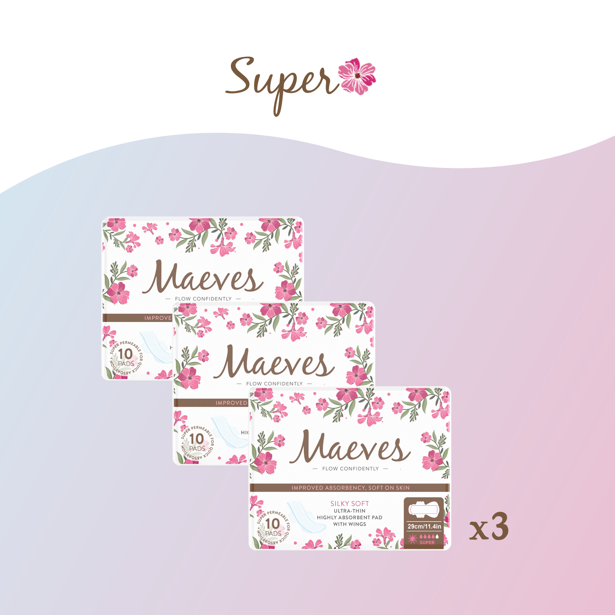 Maeves Super Pads + Wings | 20ct | Ultra-Thin, Organic, Renewable, Silky Smooth & Chemical-Free Protection