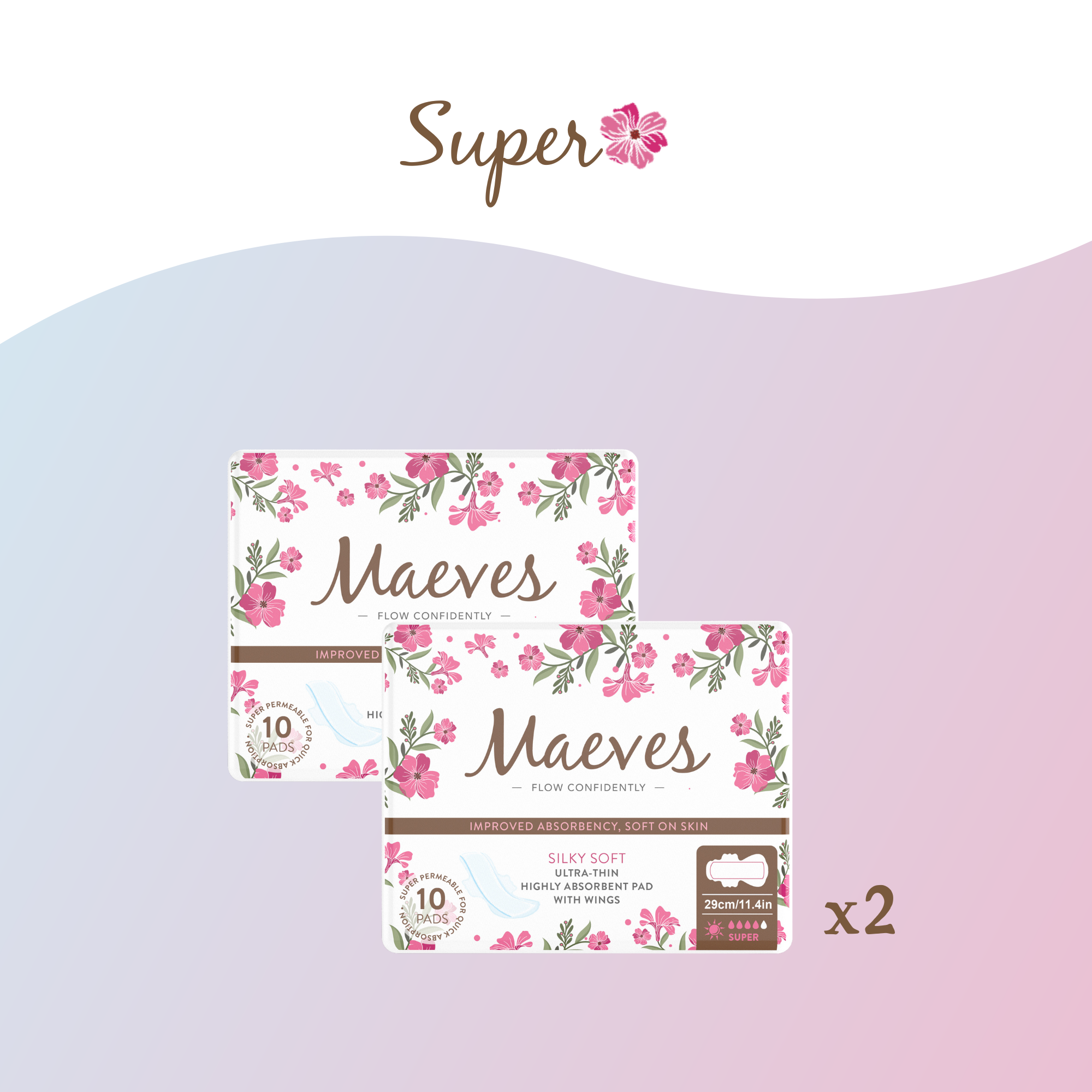 Maeves Super Pads + Wings | 20ct | Ultra-Thin, Organic, Renewable, Silky Smooth & Chemical-Free Protection