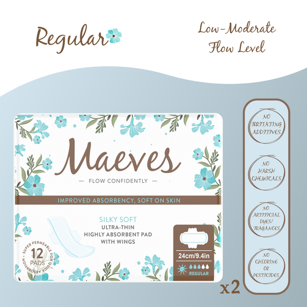 Meaves Regular Pads + wings | Ultra-Thin, Organic, Renewable Fibres, Silky Smooth, Chemical Free, Protects Body & Skin
