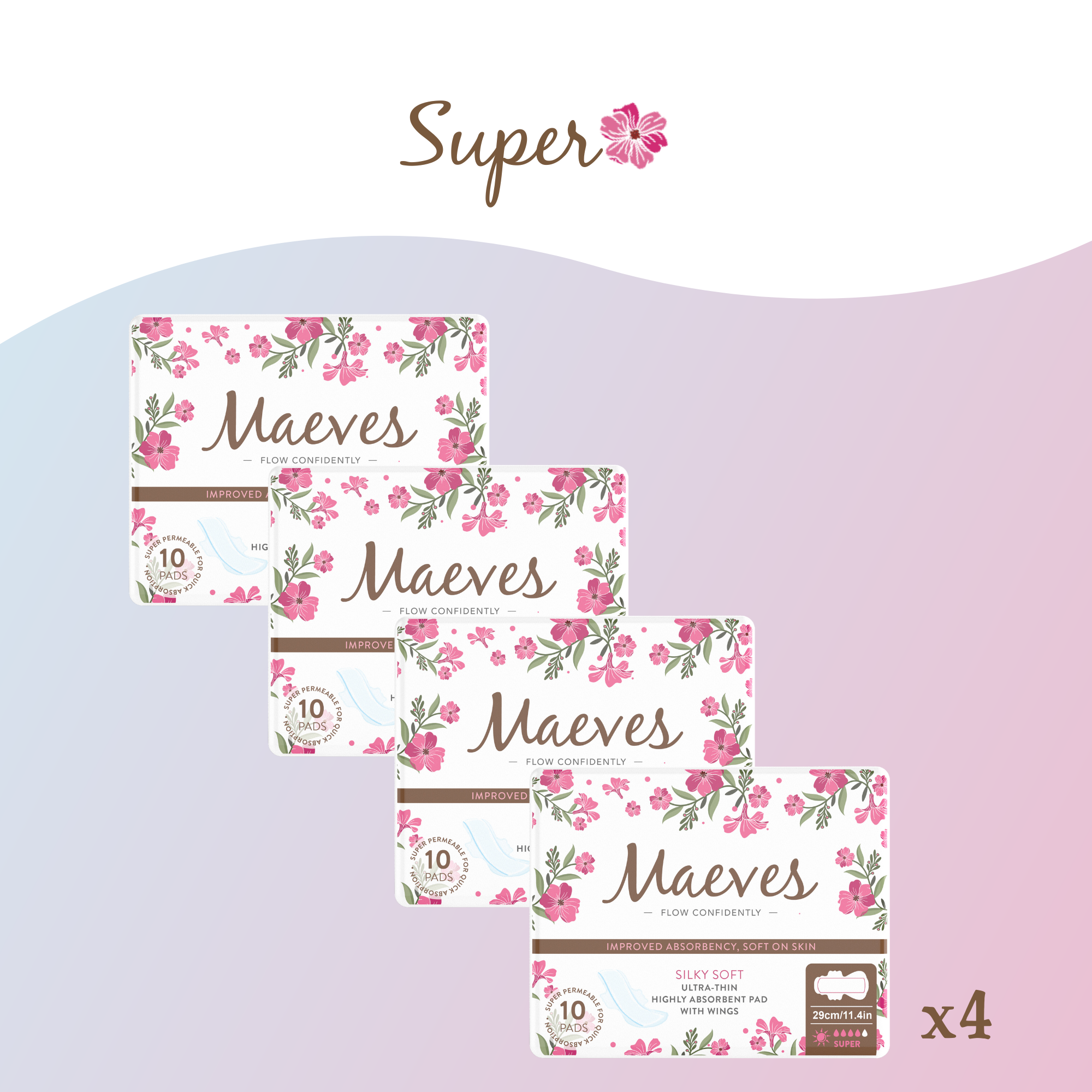 Maeves Super Pads + Wings | 20ct | Ultra-Thin, Organic, Renewable, Silky Smooth & Chemical-Free Protection