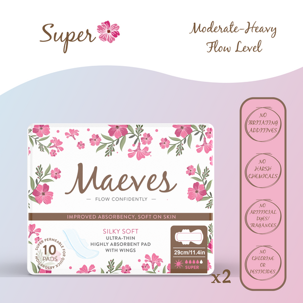 Super Organic Sanitary Pads with Wings -  Ultra-Thin, Renewable Fibres, Silky Smooth, Protects Body & Skin- 20 counts