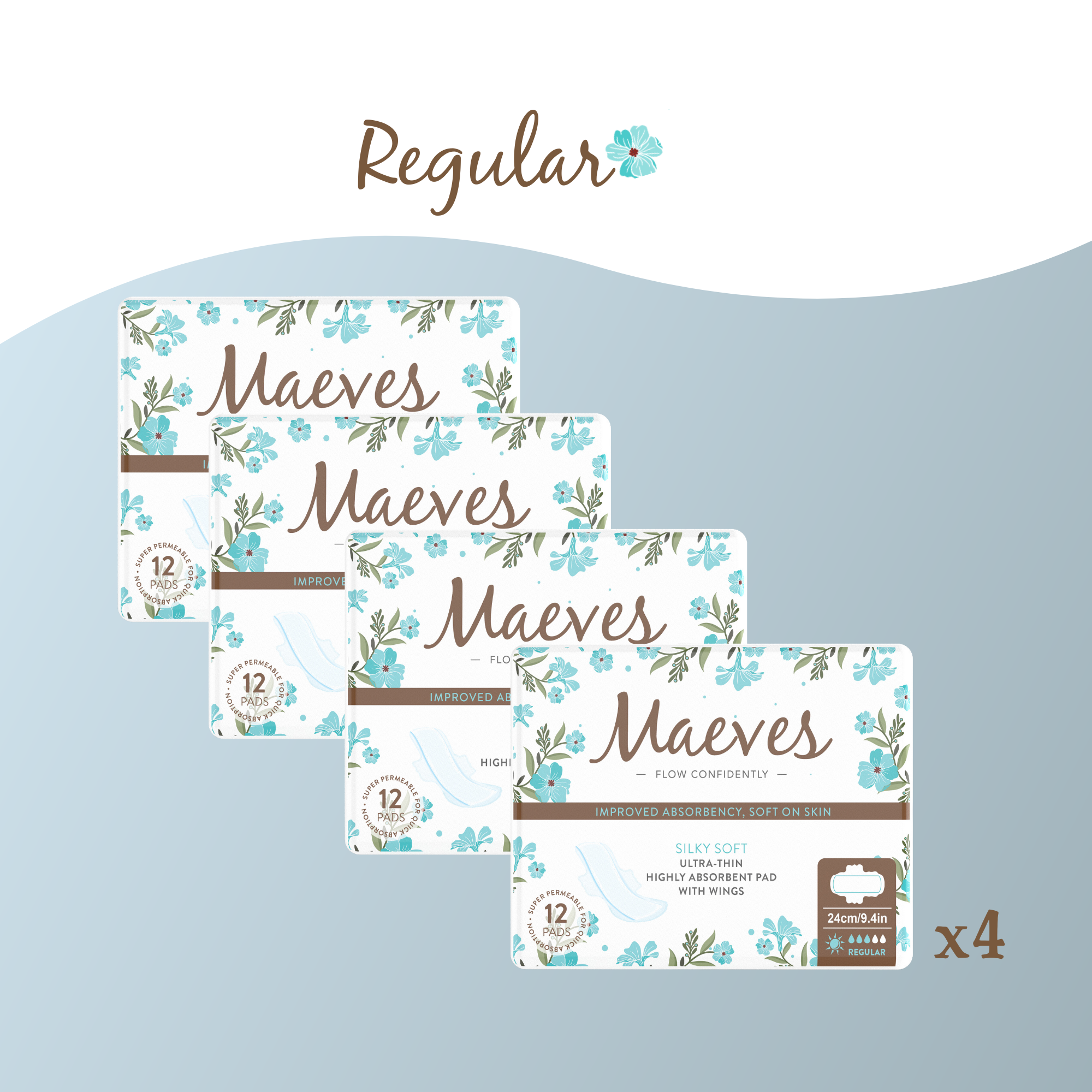 Maeves Regular Pads + Wings | Ultra-Thin | 24ct, Organic, Renewable, Silky Smooth & Chemical-Free Protection