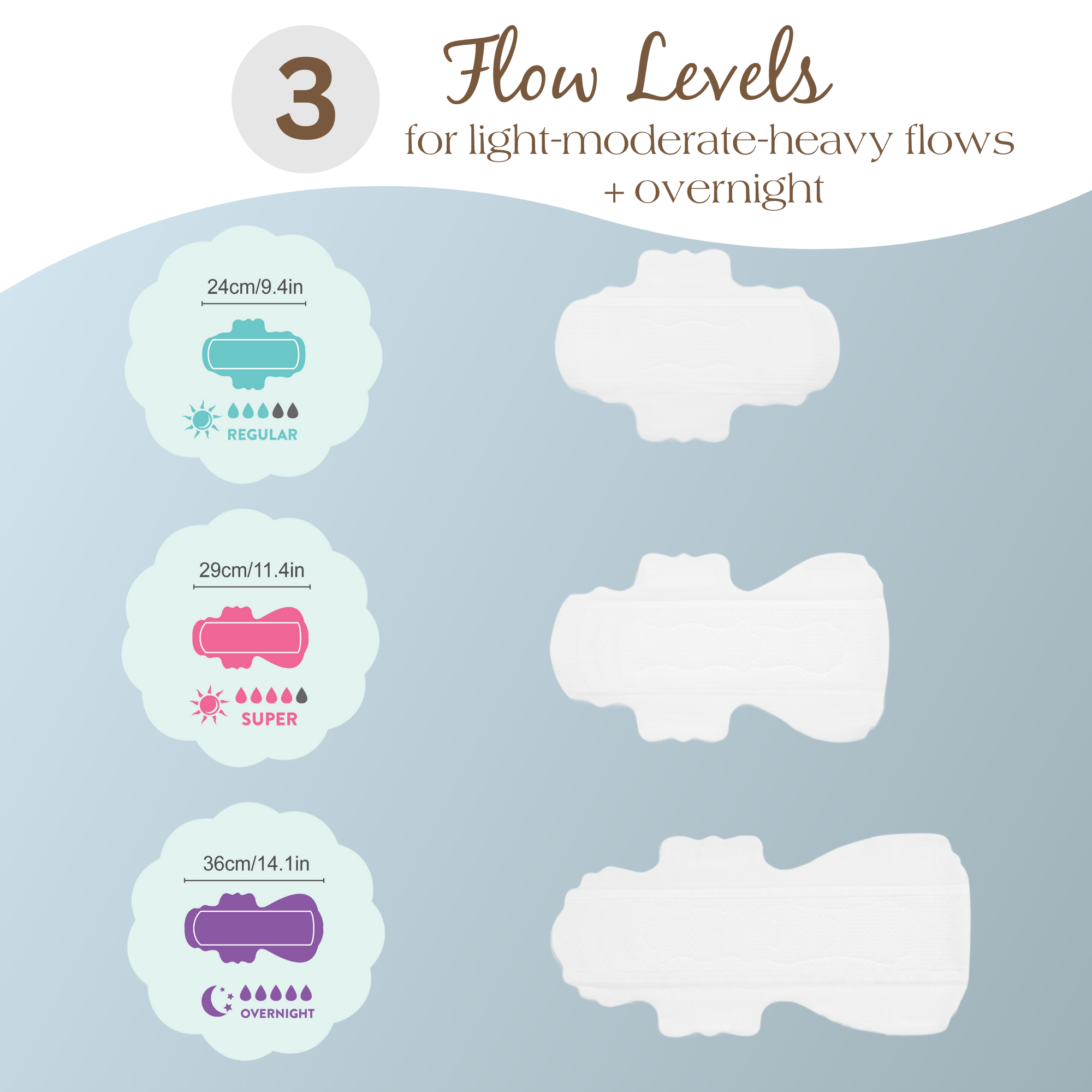 Maeves Full Cycle Bundle | 30ct | Regular + Super + Overnight Pads, All 3 Sizes, Organic, Moisture Sensitive, High Absorbency, Chemical Free, Ultra-Thin