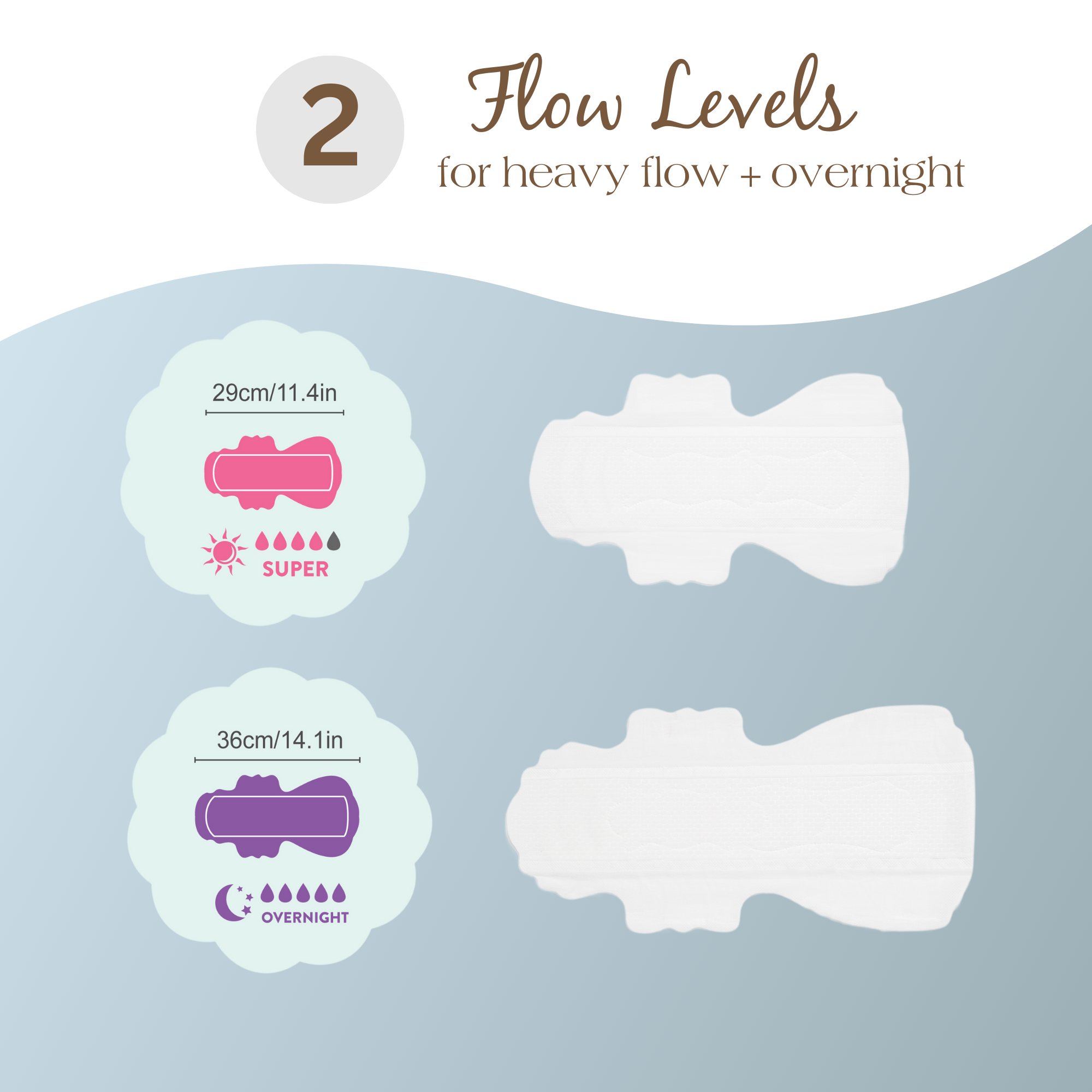 Meaves HEAVY Flow Bundle | 36ct | Super + Overnight Pads, 2 Sizes, Organic, Moisture Sensitive, High Absorbency, Chemical Free, Ultra-Thin
